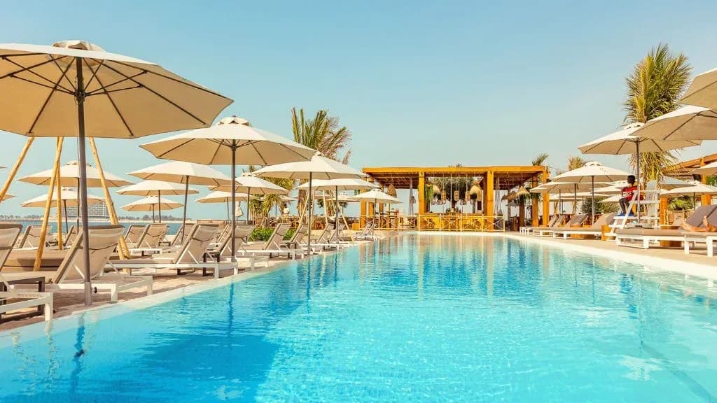 Beach clubs and coastline in Ras Al Khaimah, United Arab Emirates