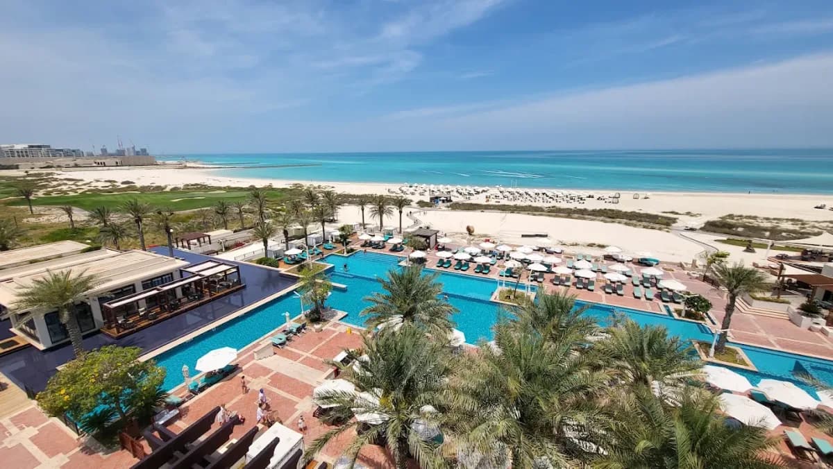 Beach clubs and coastline in Saadiyat Island, United Arab Emirates
