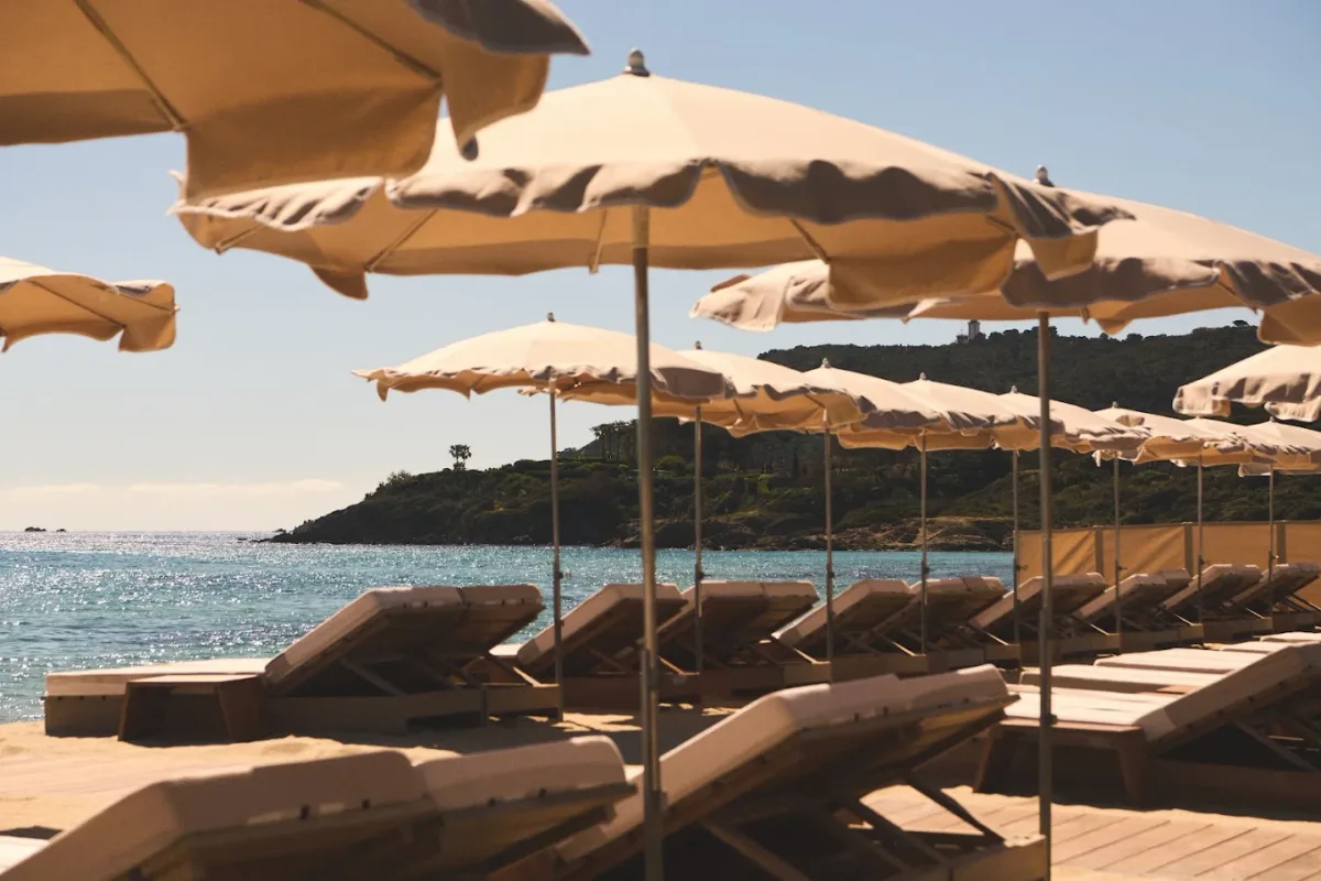 Beach clubs and coastline in Saint-Tropez / Pampelonne, France