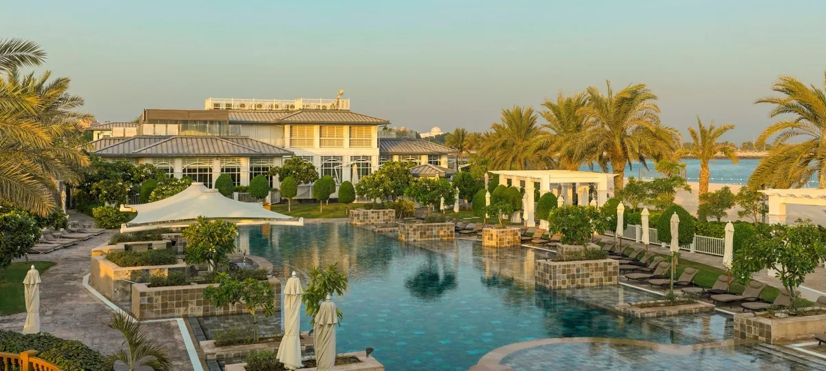 Cabanas and swim-up pool at Nation Riviera Beach Club, Corniche