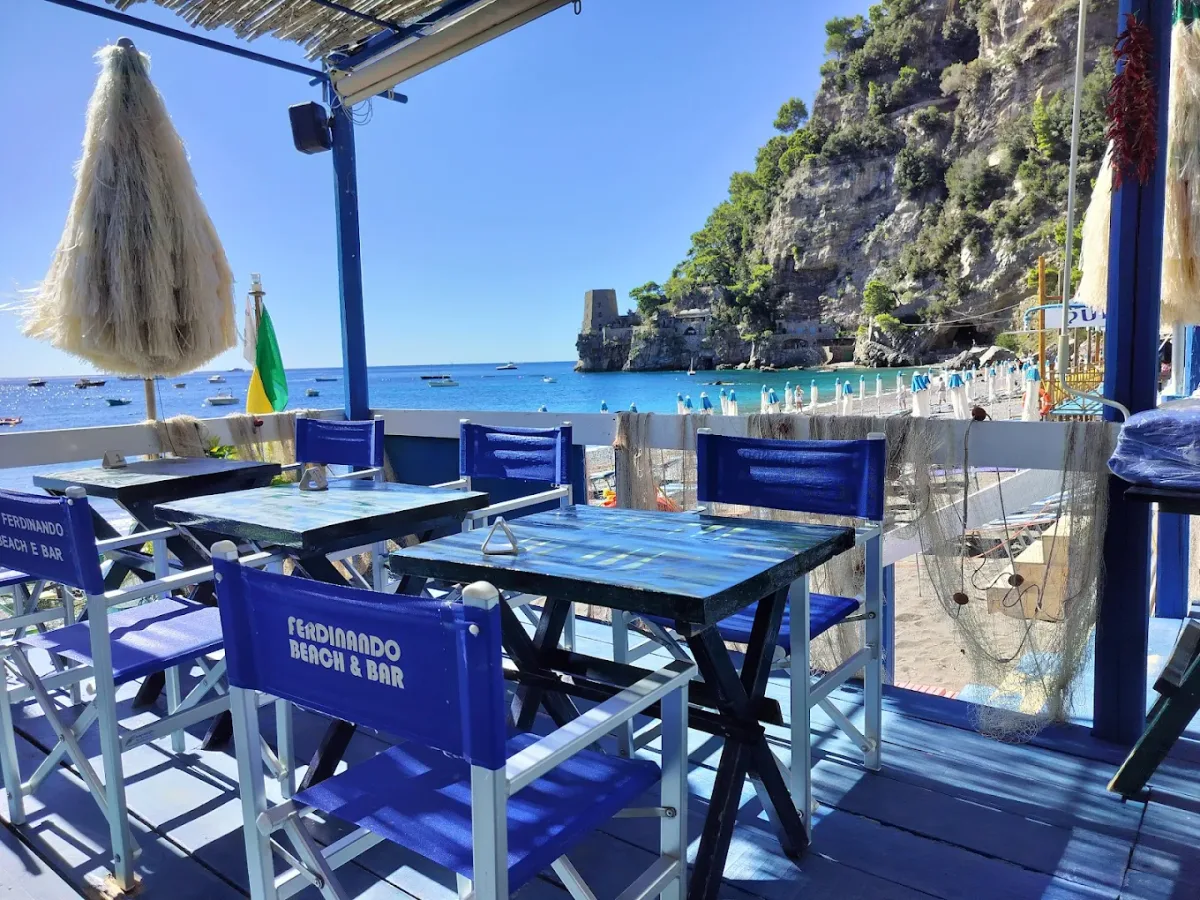 Colourful umbrellas at Da Ferdinando, Fornillo Beach, Positano