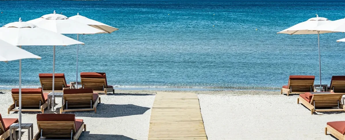 Private cabanas and pool at 91 Athens Riviera, Voula