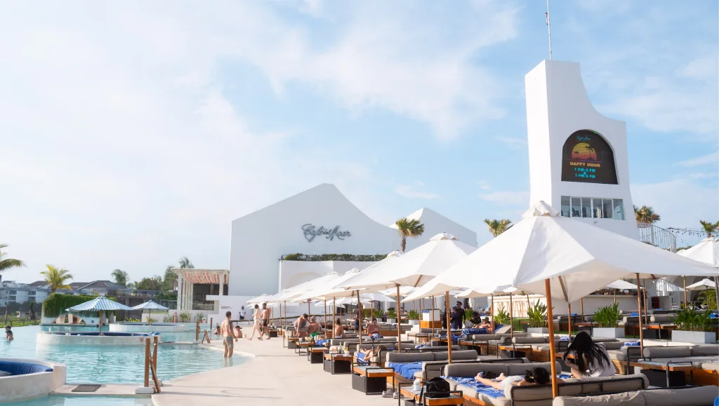 Multi-level pools and swim-up bar at Cafe Del Mar Bali, Berawa Beach