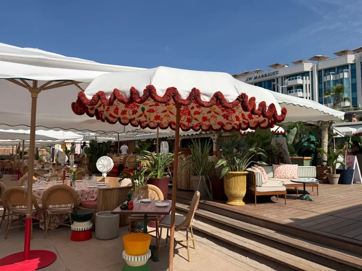Flowery parasols and bright design at Lucia Cannes, La Croisette