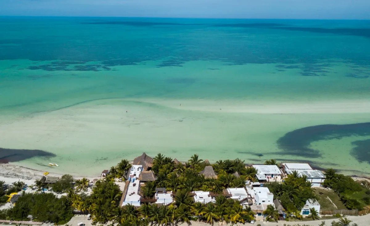 Quiet loungers and pool at Las Nubes de Holbox, far east end of the beach