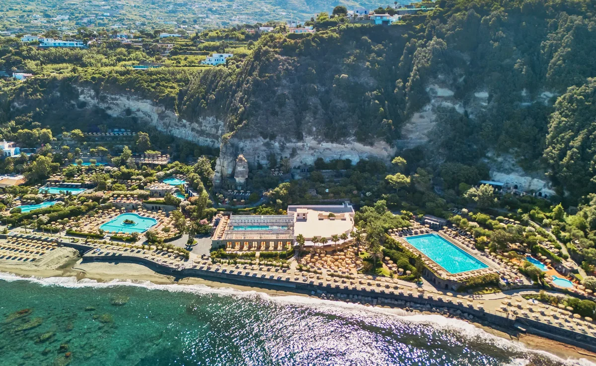 Terraced thermal gardens above Citara beach at Giardini Poseidon Terme, Forio