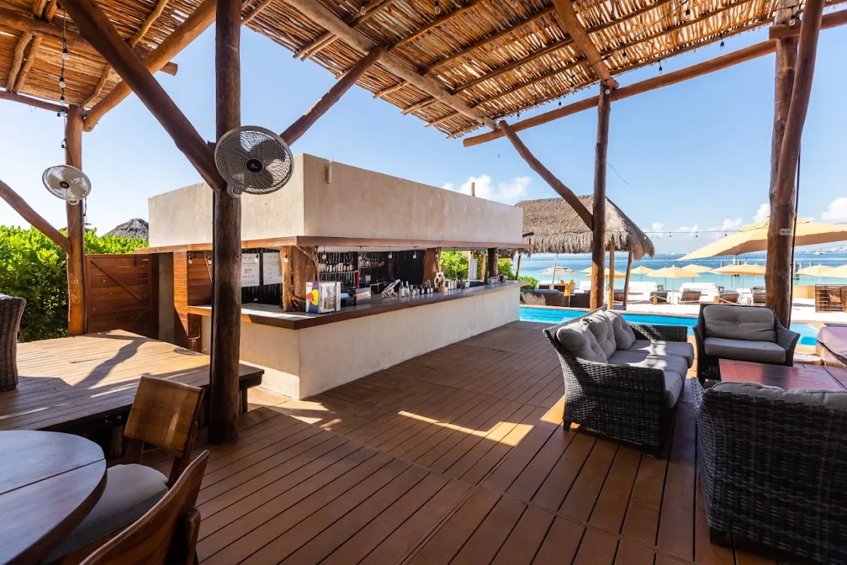 Sun loungers and day beds on the sand at Zama Beach Club, Playa Norte
