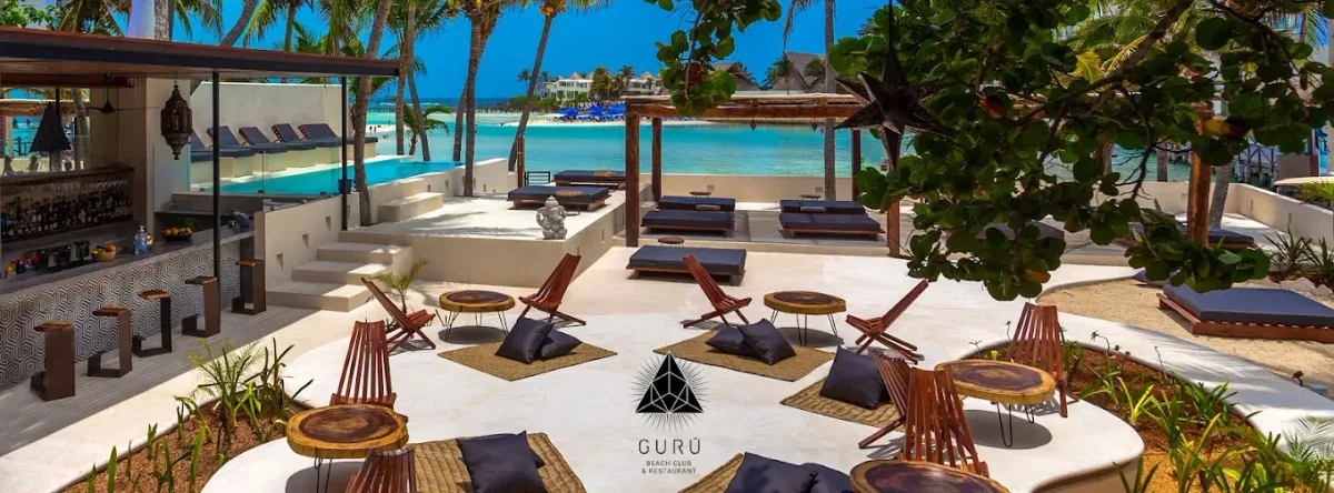 Teepees on the sand and a sea-view pool at Guru Beach Club, Playa Norte