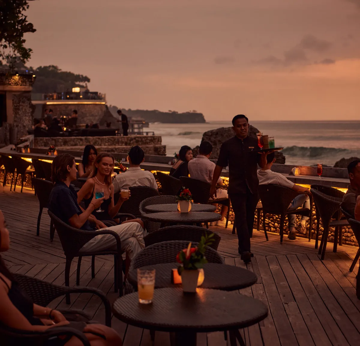 Clifftop cocktail deck above the ocean at Rock Bar, AYANA Jimbaran