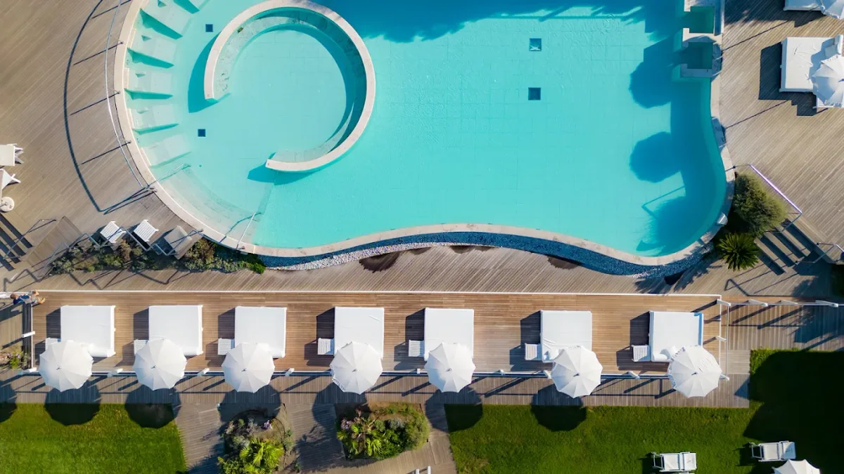 Panoramic terrace and pool at V Lounge Beach, Ostia Levante