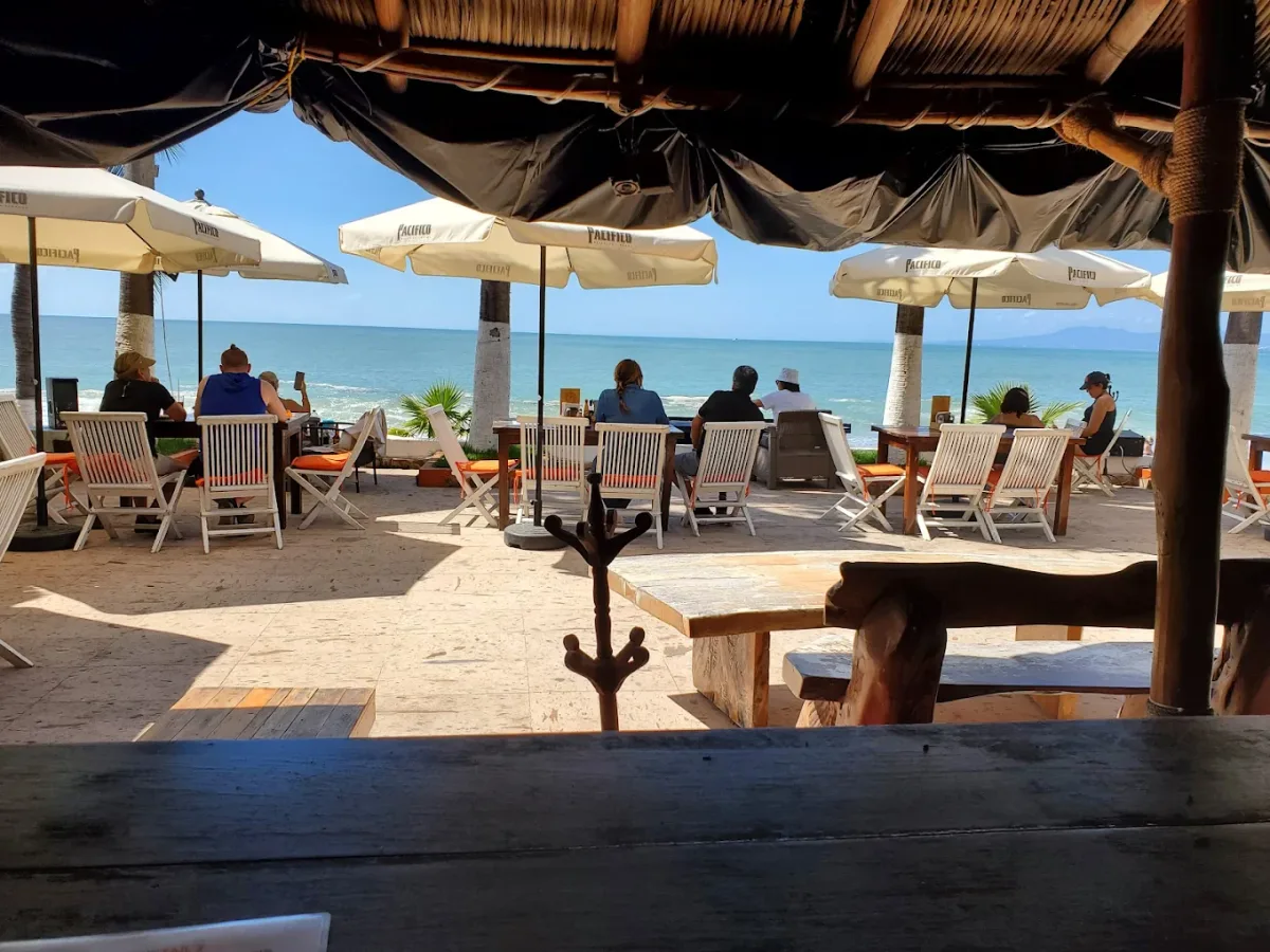 Beach chairs and casual bar at Mangos Beach Club, Amapas