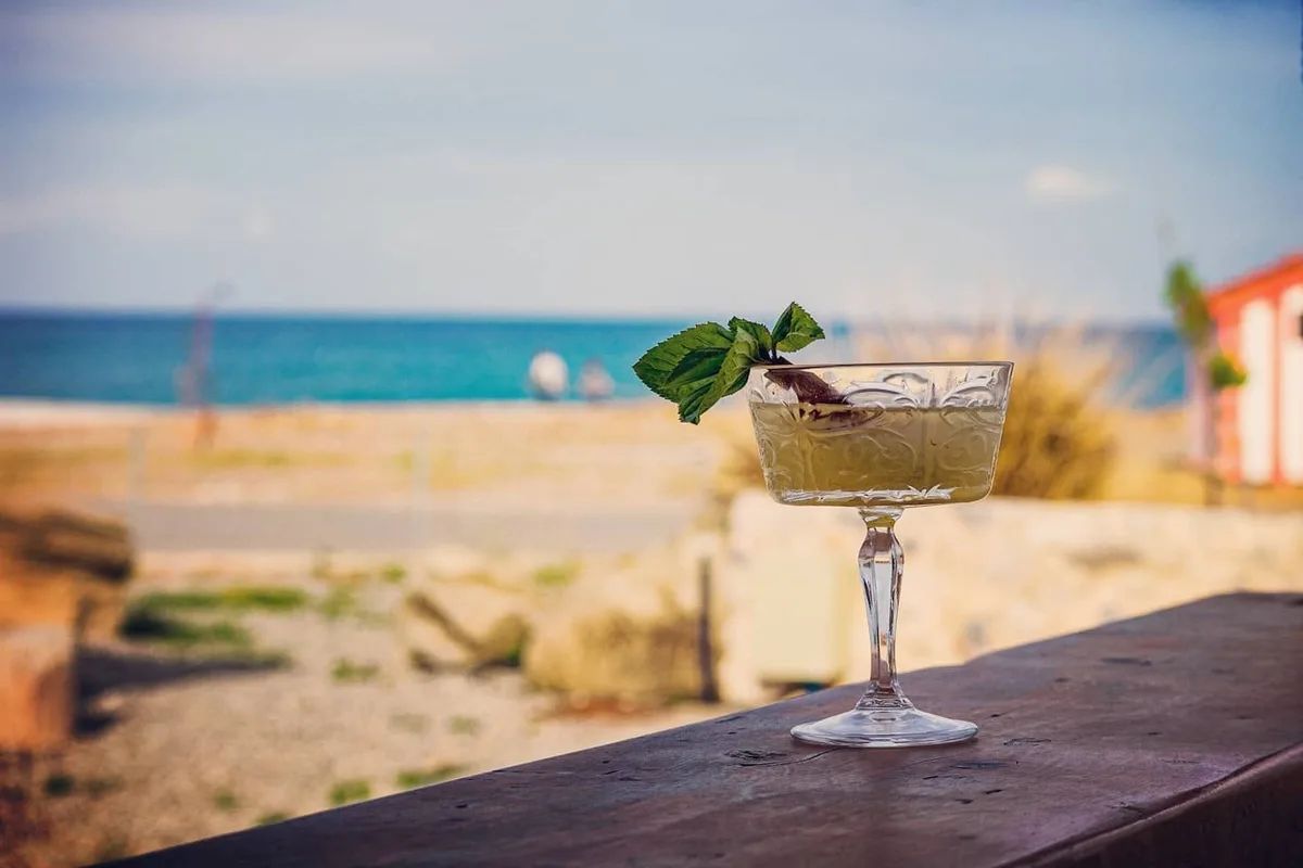 Quiet bistro loungers at Sundalia on the Beach, Afandou