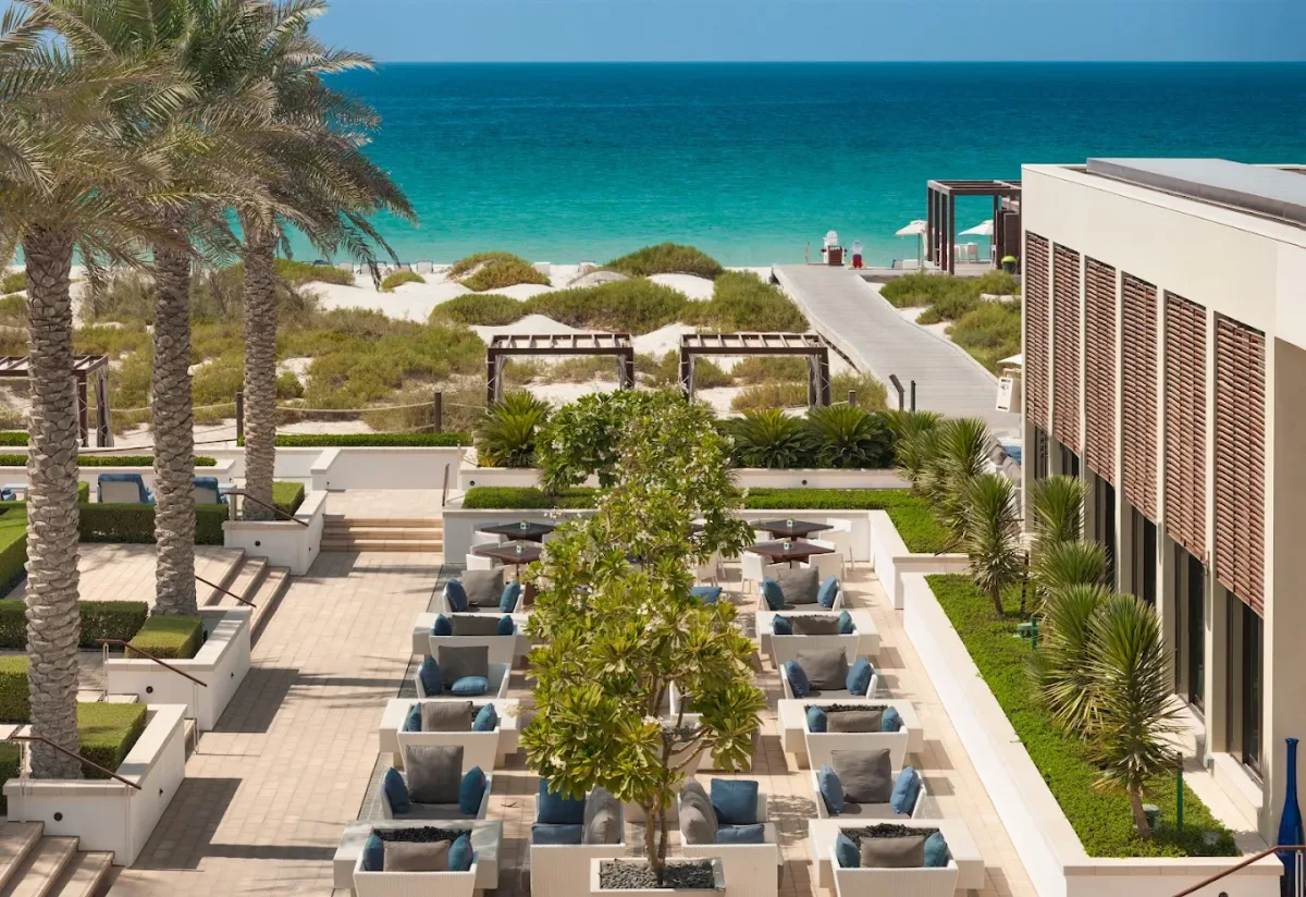 Infinity pool and cabanas at Saadiyat Beach Club, Saadiyat Beach