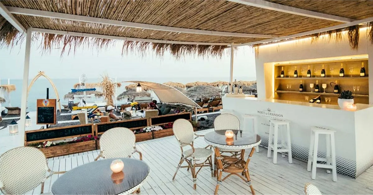 Balinese beds and Mediterranean dining at Seaside Santorini, Perivolos Beach
