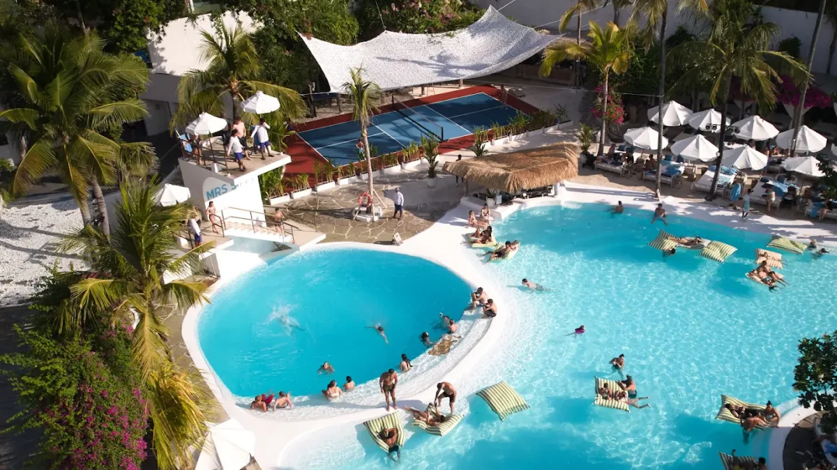 Large saltwater pool with diving tower at Mrs Sippy Bali, off Seminyak Beach